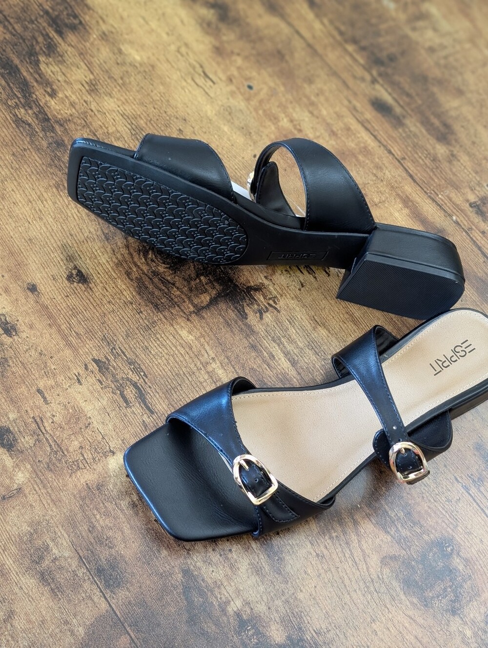 NWT Esprit Black Buckle Mid-Heel Sandals